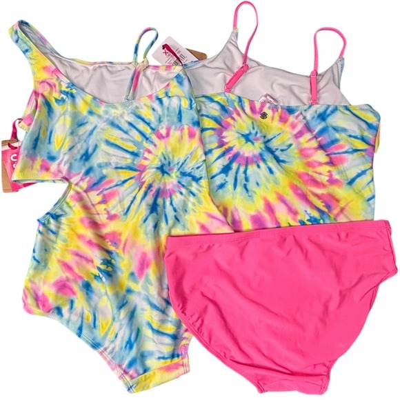 Justice Tween Girls Swimsuits Lot 2 Tankini & 1-Pc Size XL 16/18 NWT UPF 50+ - Picture 2 of 10